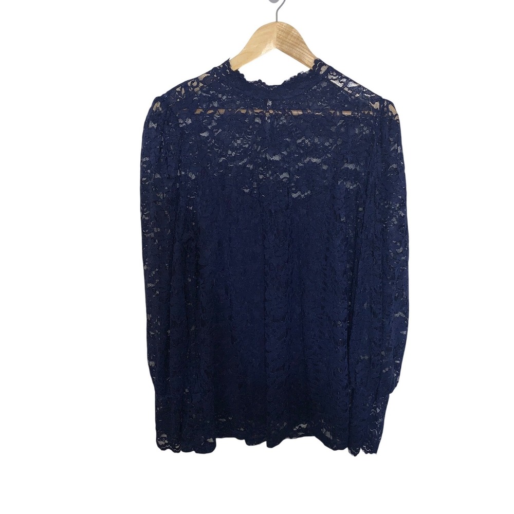 NWT Dorose Navy Blue Floral Lace Mock Neck Blouse Long Sleeve Top XL